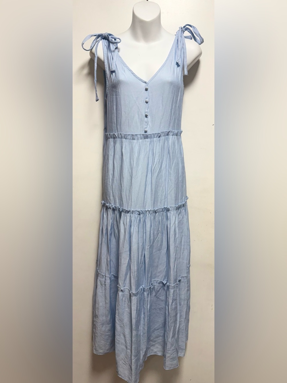 Light Blue Tie-Shoulder V-Neck Maxi Dress
